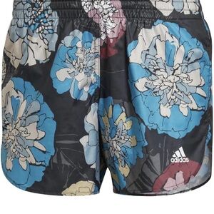 Adidas Women's Floral Athletic Shorts - Black, Blue, and Pink